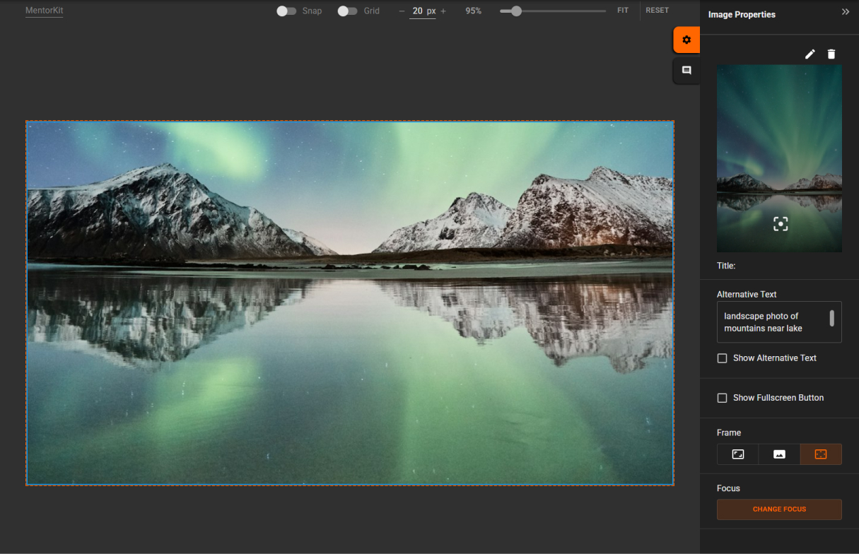 The focus area selector settings